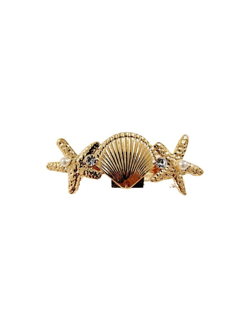 Starfish Hair Clips Gold Metal Sea Star Hairpins Seashell Spring Automatic Hair Barrettes Beach Hair Accessories for Women and Girls (Pack of 3) - Image 5