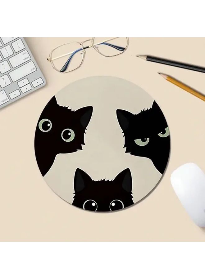 Non Slip Circle Mouse Pad With Three Black Cat Heads Design Durable Rubber Base For Office Home Gift - Image 3