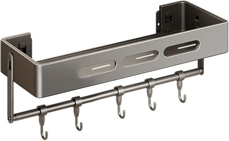 Shower Caddy Shelf with 5 Hooks No Drilling Wall Mounted Shower Organizer Rustproof Bathroom Shower Storage Baskets (Grey)