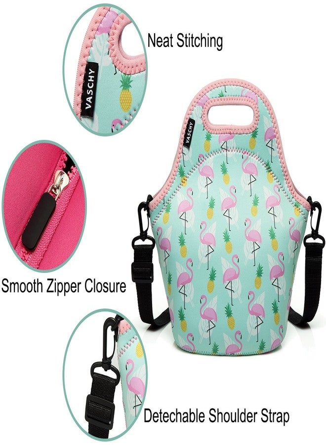 VASCHY Lunch Box Bag for Girls, Neoprene Insulated Lunch Tote with Detachable Adjustable Shoulder Strap in Cute Flamingos - Image 3