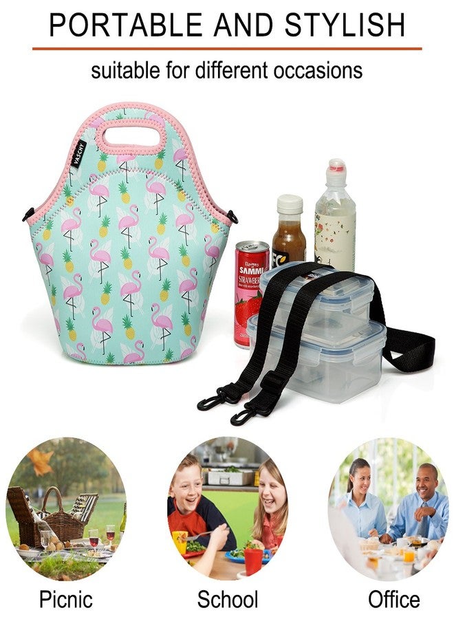 VASCHY Lunch Box Bag for Girls, Neoprene Insulated Lunch Tote with Detachable Adjustable Shoulder Strap in Cute Flamingos - Image 5