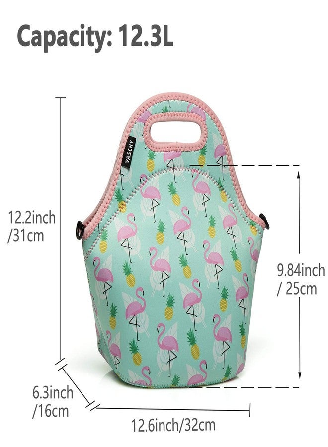 VASCHY Lunch Box Bag for Girls, Neoprene Insulated Lunch Tote with Detachable Adjustable Shoulder Strap in Cute Flamingos - Image 2
