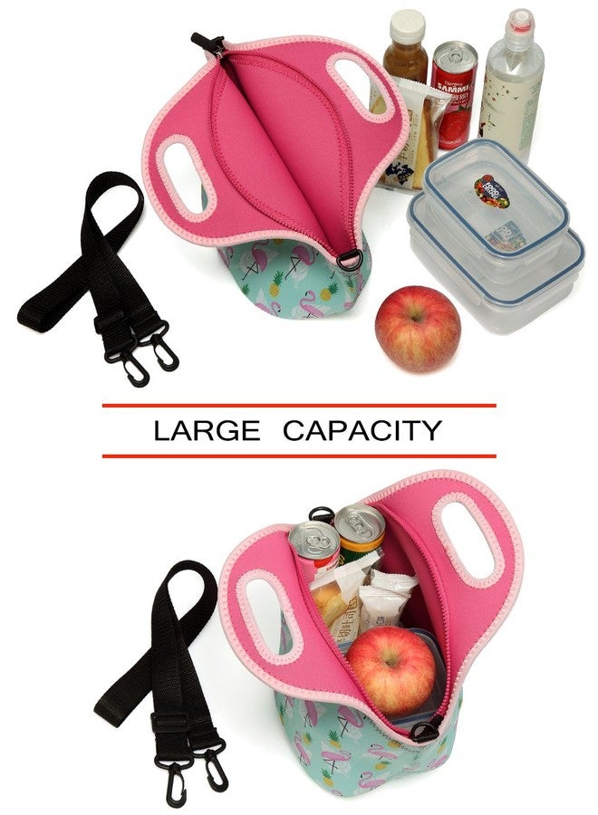 VASCHY Lunch Box Bag for Girls, Neoprene Insulated Lunch Tote with Detachable Adjustable Shoulder Strap in Cute Flamingos - Image 4
