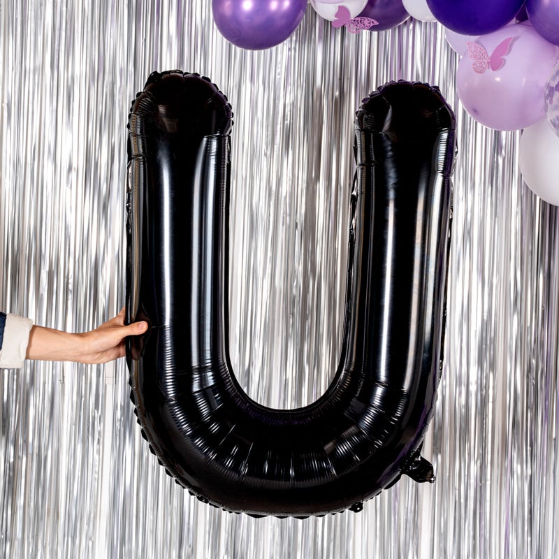 Restaurantware بالون حروف بالونيفاي 40 بوصة، بالون حروف كبير - حرف U، بالون مائي أسود، حلقة تعليق، زينة لعيد الميلاد، الزفاف، أو التخرج - Image 5