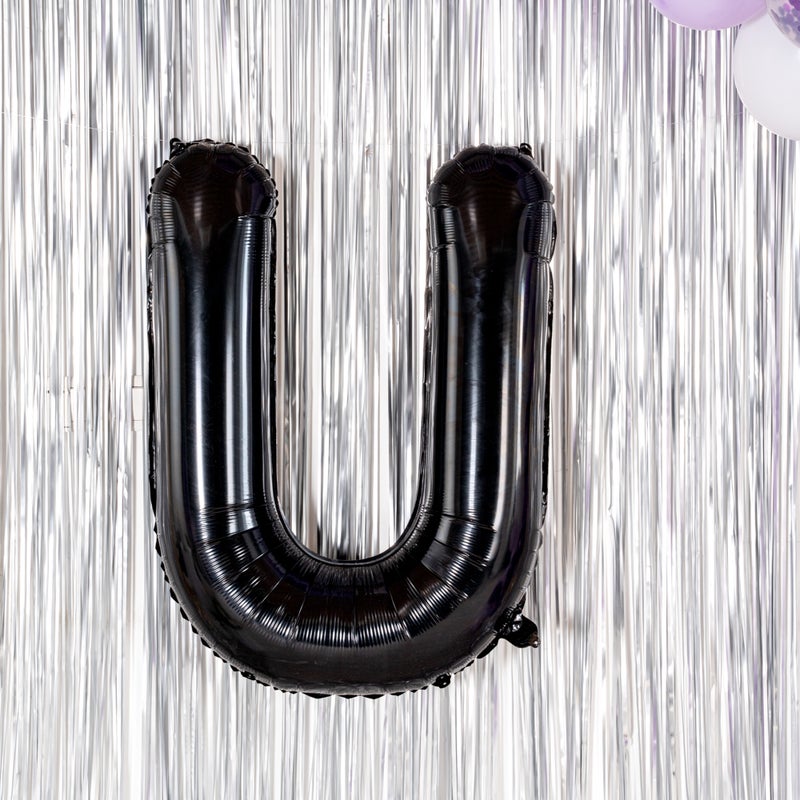 Restaurantware بالون حروف بالونيفاي 40 بوصة، بالون حروف كبير - حرف U، بالون مائي أسود، حلقة تعليق، زينة لعيد الميلاد، الزفاف، أو التخرج - Image 3