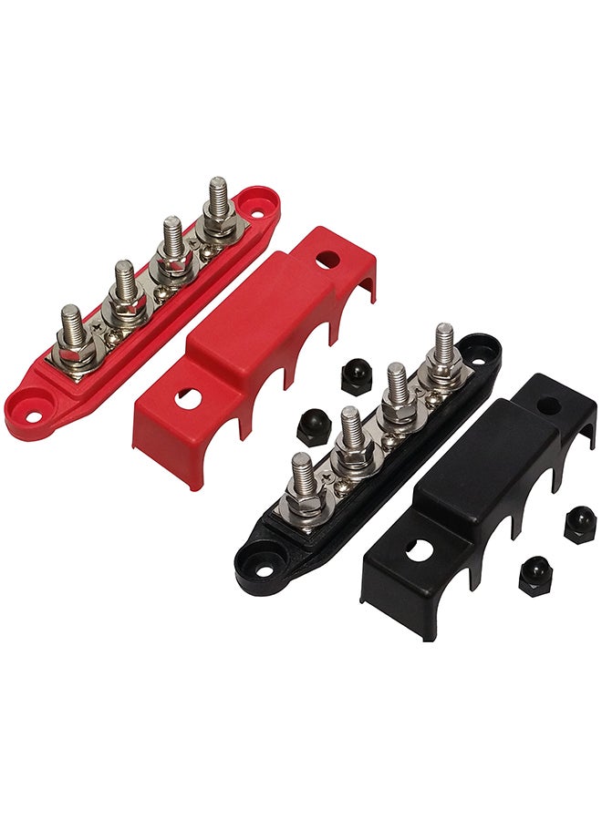 4 Stud busbars (BAR) are used for 12V power and ground distribution blocks for marine battery terminals. Battery terminal wiring busbars (premium version) are paired in red and black, with M8 (5/16) studs. - Image 1