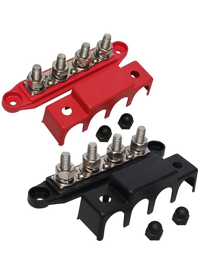 4 Stud busbars (BAR) are used for 12V power and ground distribution blocks for marine battery terminals. Battery terminal wiring busbars (premium version) are paired in red and black, with M8 (5/16) studs. - Image 2