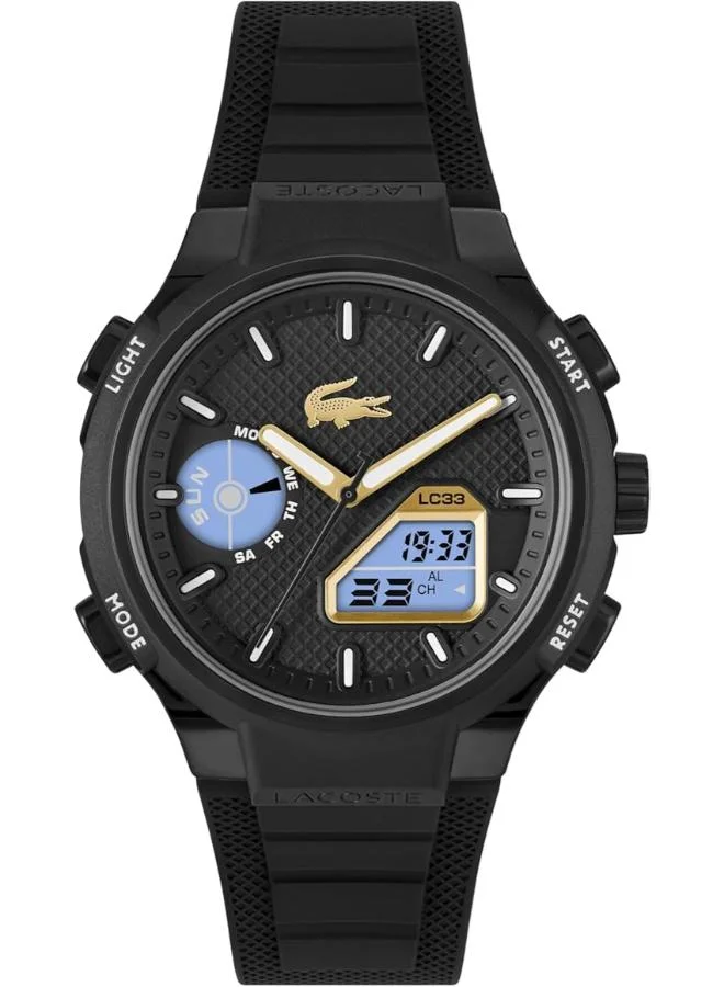 LACOSTE Digital Multifunction Quartz Analog Watch  with Black Silicone Bracelet