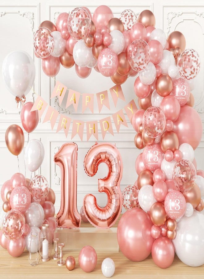Sllyfo 13th Birthday Decorations for Girls, (Total 100pcs)13th Birthday Balloons 18/12/10/5 Inches for Garland Arch, Happy 13th Birthday Banner,13 Year Old Girl Birthday Decorations - Image 1