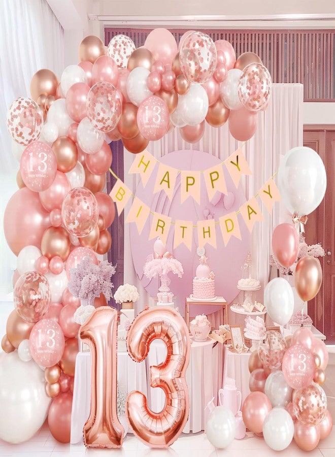 Sllyfo 13th Birthday Decorations for Girls, (Total 100pcs)13th Birthday Balloons 18/12/10/5 Inches for Garland Arch, Happy 13th Birthday Banner,13 Year Old Girl Birthday Decorations - Image 2