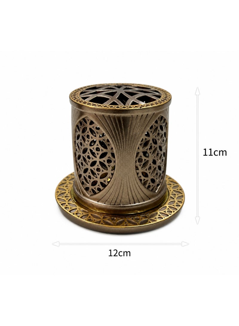 مبخرة راتنجية فاخرة مع كوب معدني قابل للإزالة، مبخرة بخور وعود بلون برونزي ذهبي، تصميم عربي مزخرف للمنزل والمجلس وغرفة المعيشة - Image 3