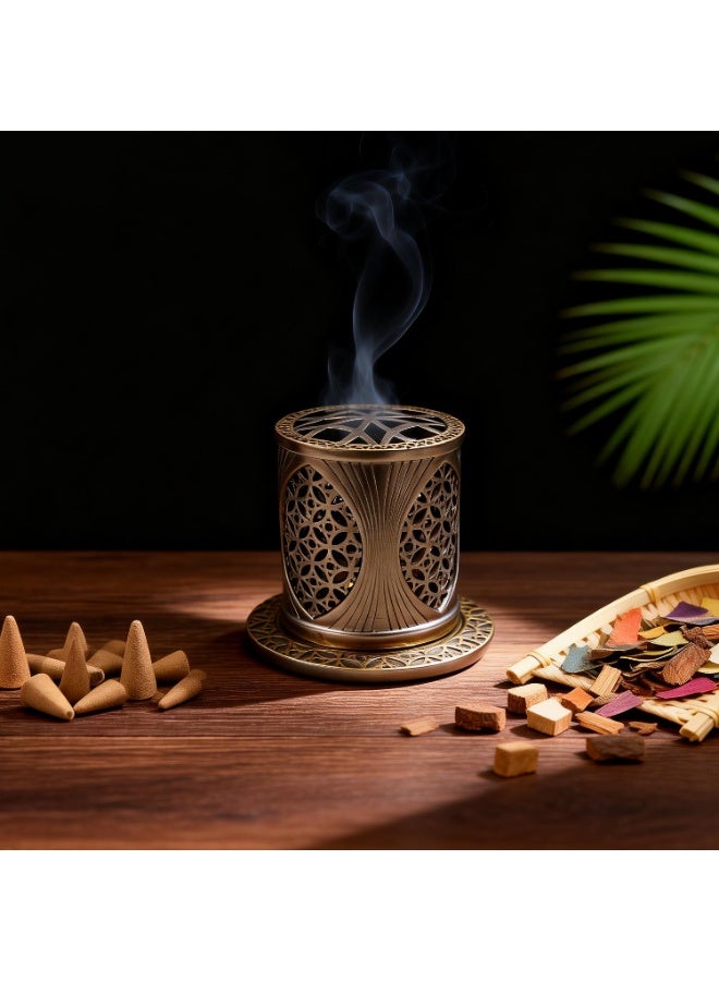 مبخرة راتنجية فاخرة مع كوب معدني قابل للإزالة، مبخرة بخور وعود بلون برونزي ذهبي، تصميم عربي مزخرف للمنزل والمجلس وغرفة المعيشة - Image 5