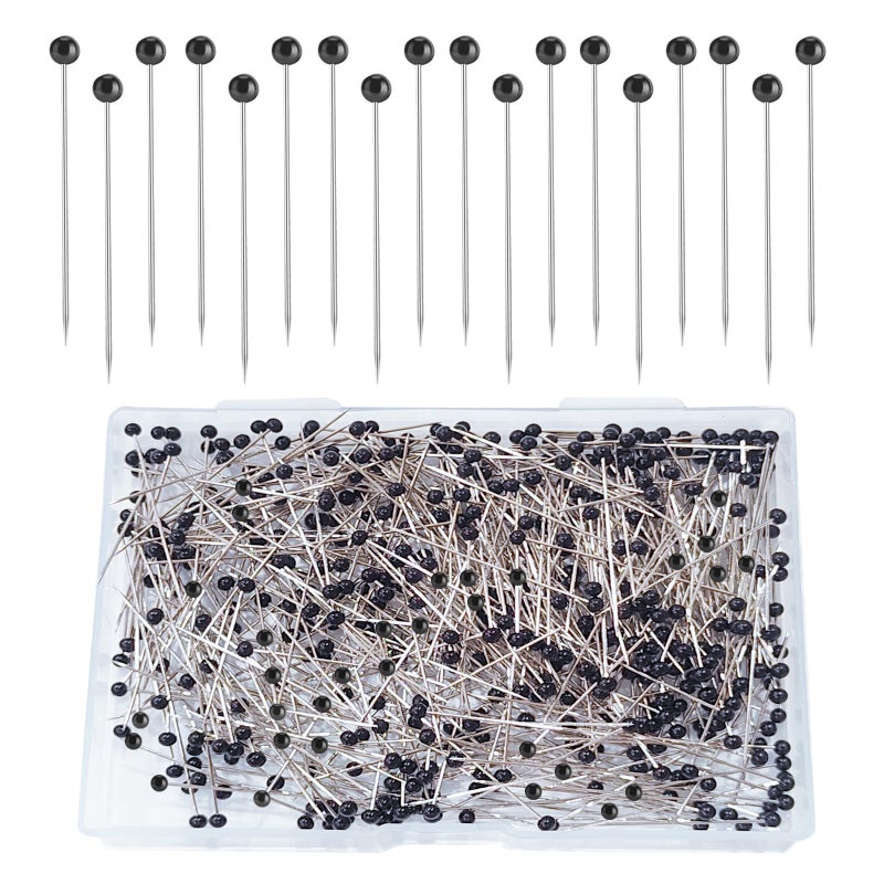Sunenlyst Sewing Pins 500 Pcs Straight Pins Ball Glass Head Pin with 15 Inch Quilting Pins for Fabric Black Pin for Jewelry DIY Craft and Sewing Supplies
