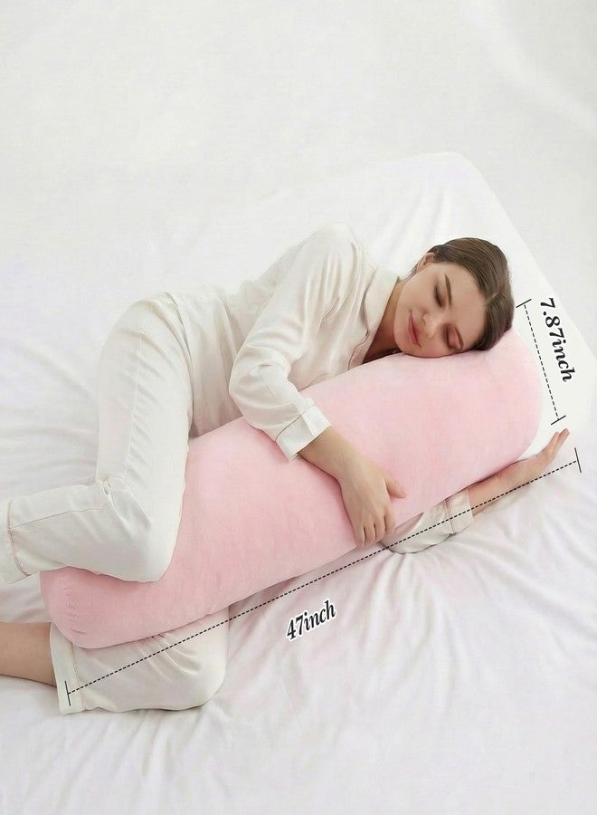 Chunful Body Pink Pillow for Adults 47" x 7.87" Long Lumbar Bolster Pillow with Removable Flannel Cover Pink Round Body Roll Cylinder Cushion for Bed Sofa Sleeping Lumbar Support - Image 3
