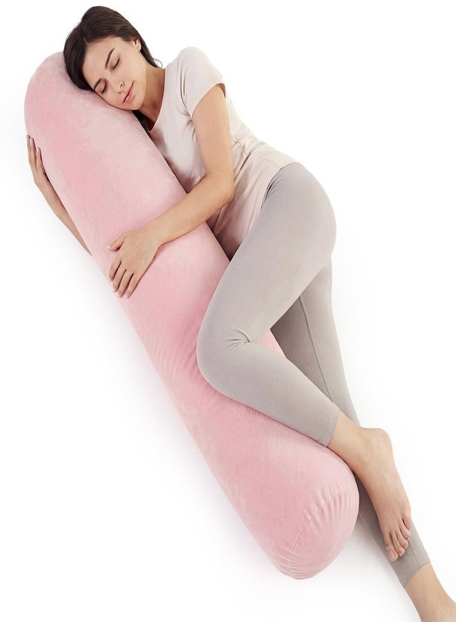 Chunful Body Pink Pillow for Adults 47" x 7.87" Long Lumbar Bolster Pillow with Removable Flannel Cover Pink Round Body Roll Cylinder Cushion for Bed Sofa Sleeping Lumbar Support - Image 1