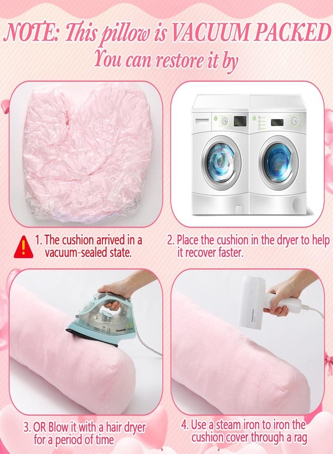Chunful Body Pink Pillow for Adults 47" x 7.87" Long Lumbar Bolster Pillow with Removable Flannel Cover Pink Round Body Roll Cylinder Cushion for Bed Sofa Sleeping Lumbar Support - Image 2