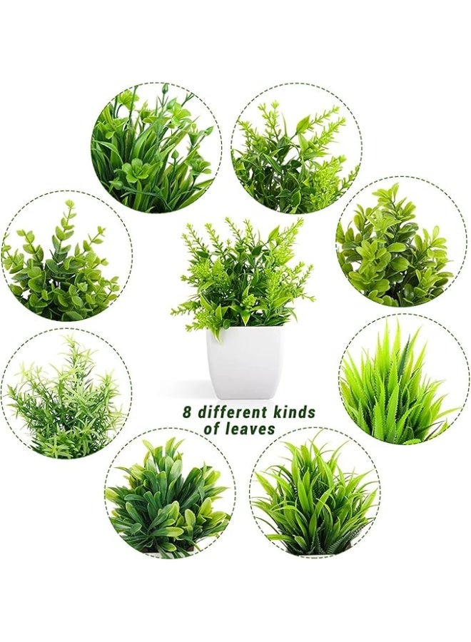 Dekorly Artificial Potted Plants, 8 Pack Artificial Plastic Eucalyptus Plants Small Indoor Potted Houseplants, Small Faux Plants for Home Decor Bathroom Office Farmhouse (Set 0F 8) - Image 2