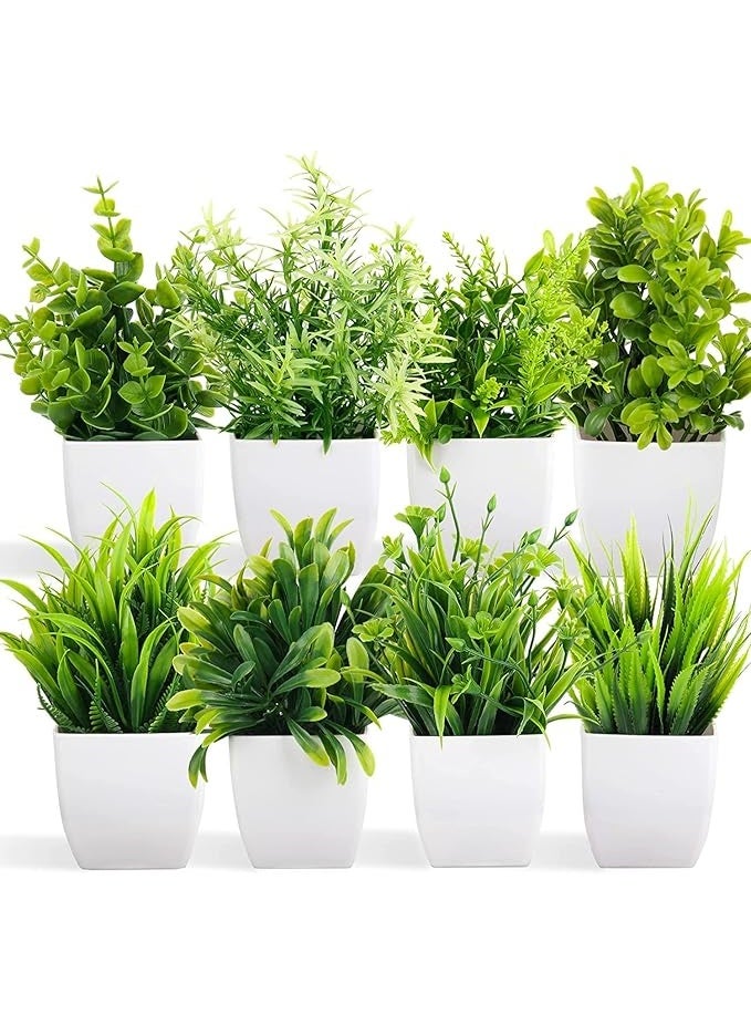 Dekorly Artificial Potted Plants, 8 Pack Artificial Plastic Eucalyptus Plants Small Indoor Potted Houseplants, Small Faux Plants for Home Decor Bathroom Office Farmhouse (Set 0F 8) - Image 1