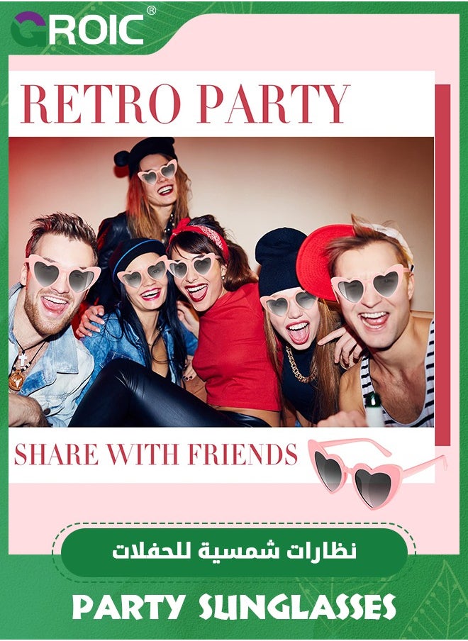 GROIC - 6 Pairs Heart Shaped Sunglasses Retro Cat Eye Shaped Sunglasses Heart Clout Glasses,Party Supplies,Bachelorette Party Favors Bridesmaid Proposal Gifts - Image 1