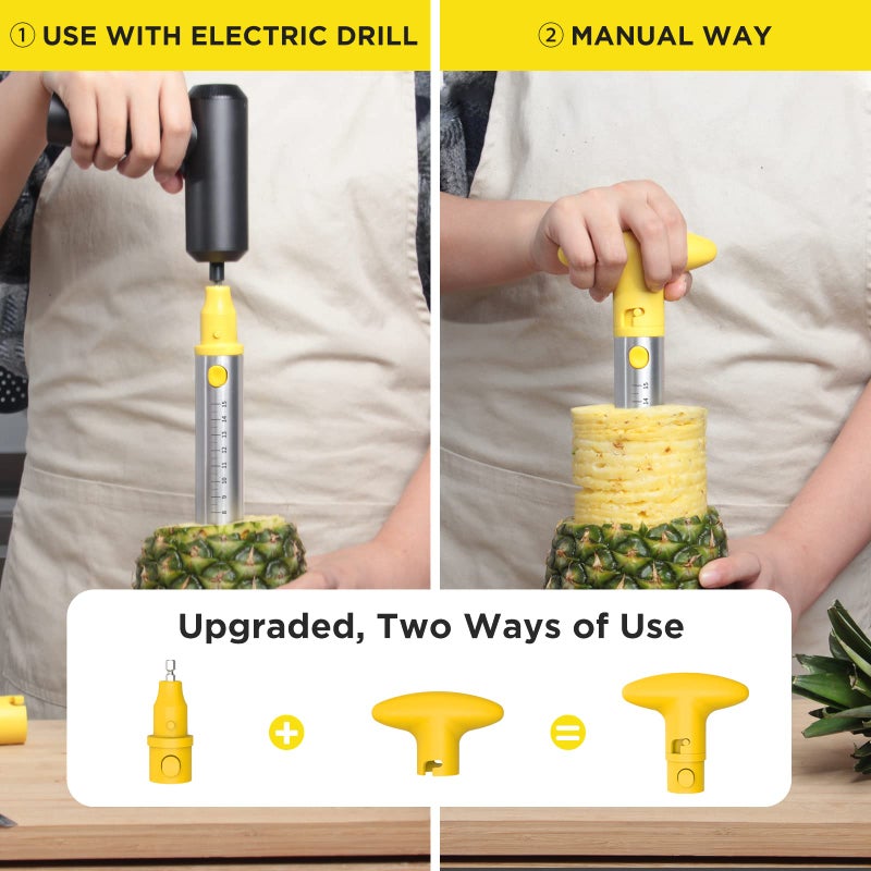 YYP Pineapple Cutter with Knife, [Upgraded, Electric & Manual] Durable Pineapple Corer with Electric Drill Accessory, Stainless Steel Fruit Peeler Knife Pineapple Slicer Core Remover Kitchen Tool - Image 5