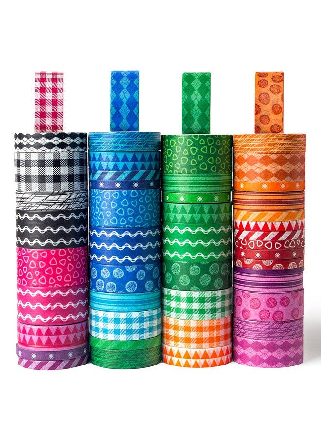 Shindel Washi Tape Set 50 Rolls Craft Tapes Decorative Tape Adhesive Masking Tape For Scrapbooking Supplies Diy Crafts Journals 4 Different Size - Image 1