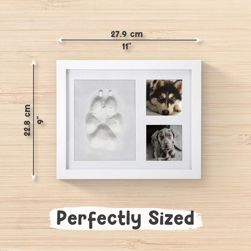 BABIES BLOOM BABIES BLOOM , Pet Paw Print Impression Kit, Dog or Cat Clay Pawprint Keepsake Wooden Photo Frame, Perfect Memorial Gift for Pet Lovers (White frame, White Clay) - Image 2