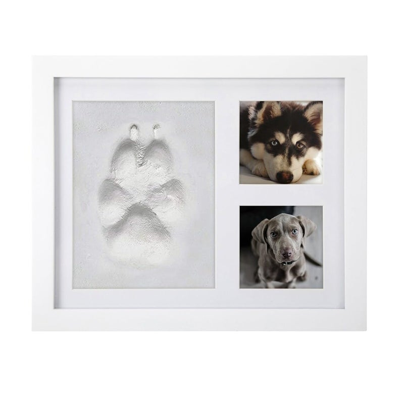 BABIES BLOOM BABIES BLOOM , Pet Paw Print Impression Kit, Dog or Cat Clay Pawprint Keepsake Wooden Photo Frame, Perfect Memorial Gift for Pet Lovers (White frame, White Clay) - Image 1