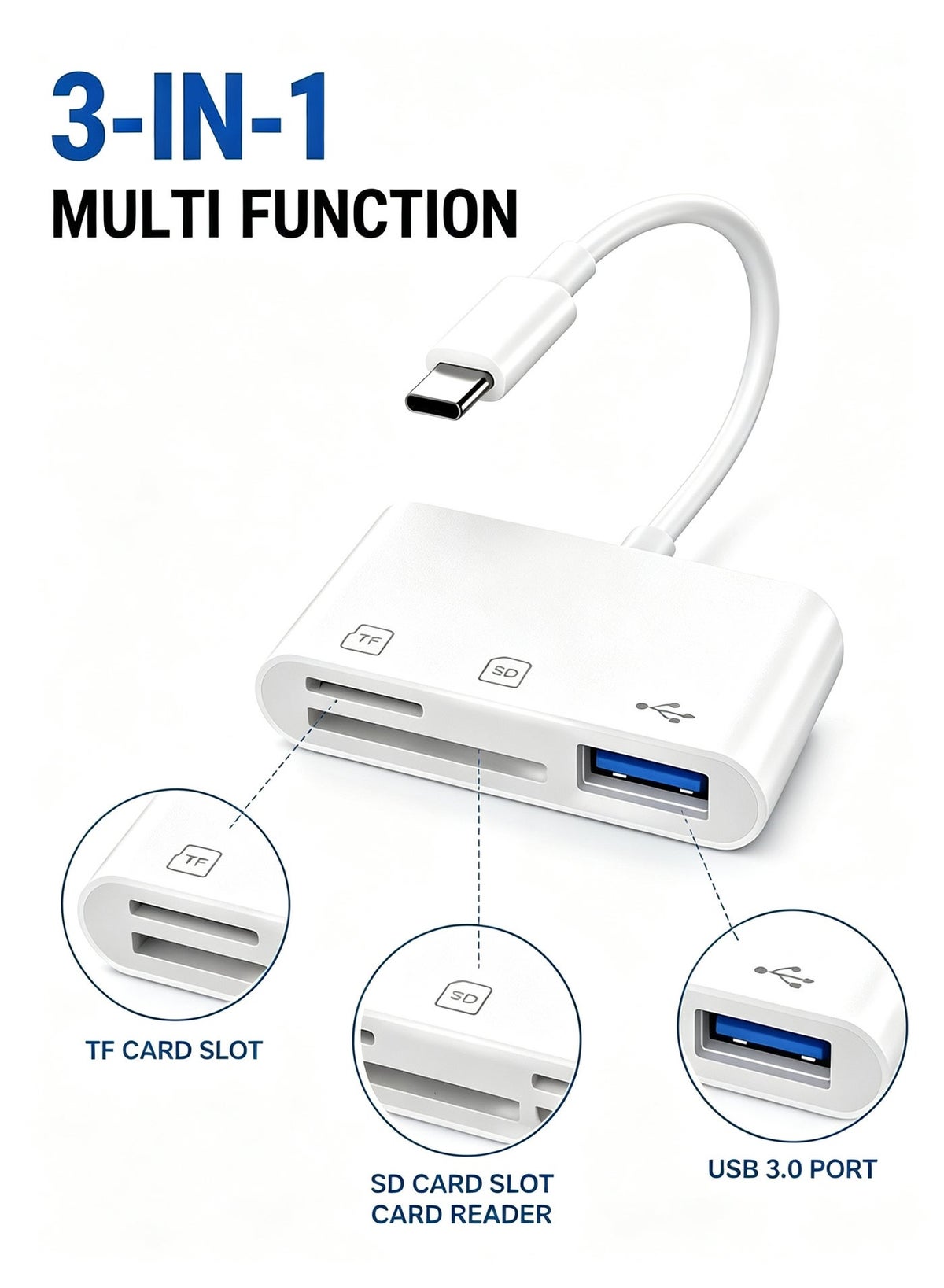 ميفيدو Mivido Portable 3-in-1 Usb 3 0 type-c Memory Card Reader usbc