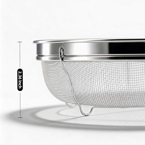 DOPMEP Fine Mesh Strainer for Kitchen, Stainless Steel Colander Bowl for Pasta, Rice, Fruit, Metal Net Baskets with Resting Base - Strain, Drain, Rinse (Diameter 11.02 inch) - Image 3