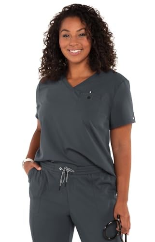KOI Next Gen Ready to Work Women's 1-Pocket Tuck-in Scrub Top Charcoal X-Small - Image 5
