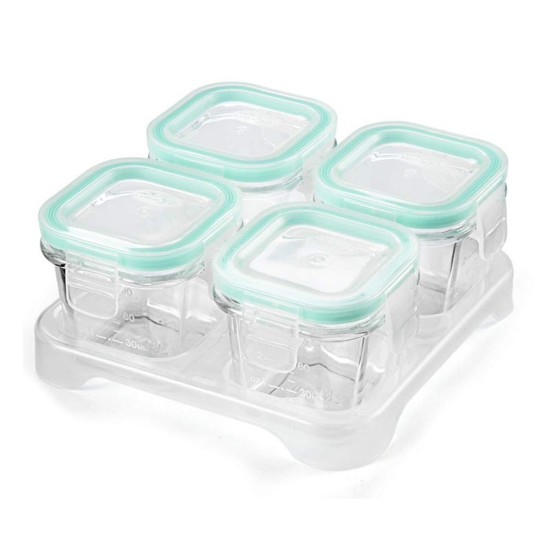 Matyz 4Pack Glass Baby Food Containers with Airtight Lids and Stackable Tray Mint Green 3 OZ Each Glass Food Containers Freezer Safe for Baby Toddler Stackable Baby Food Containers Glass