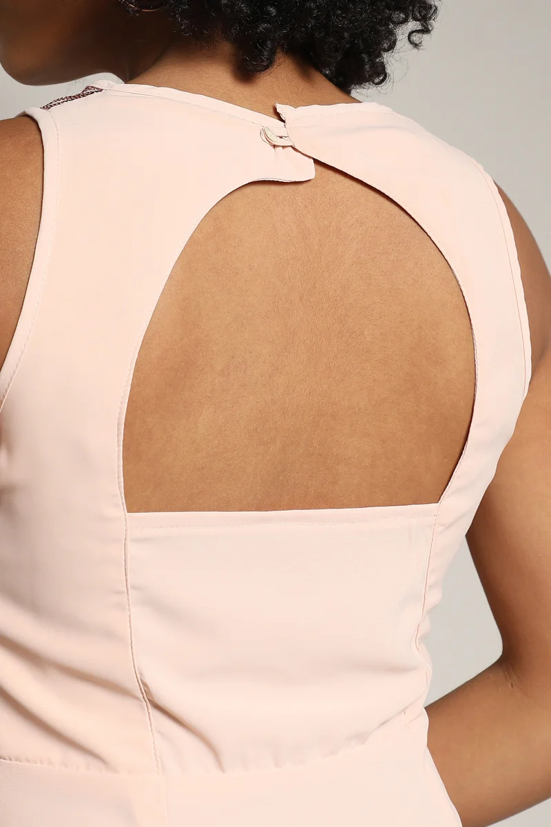 كامبوس سوترا Women's Beige Self-Design Dress with Sequin Detail