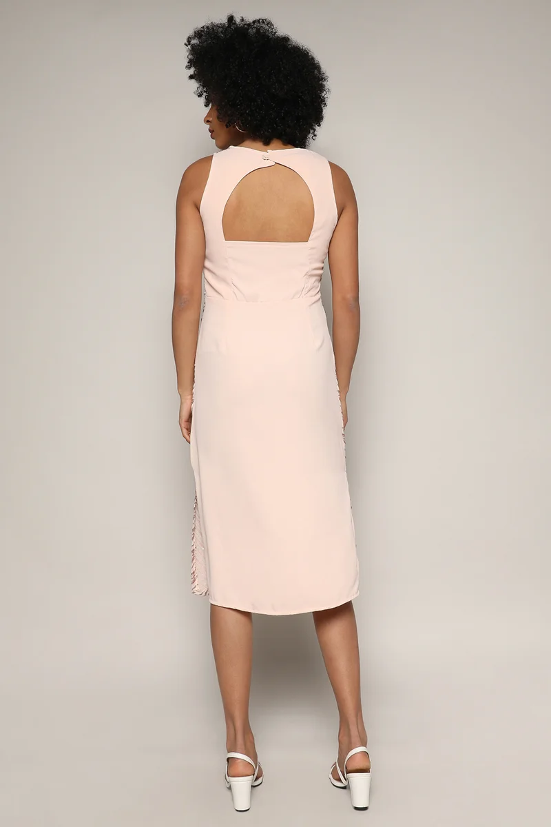 كامبوس سوترا Women's Beige Self-Design Dress with Sequin Detail