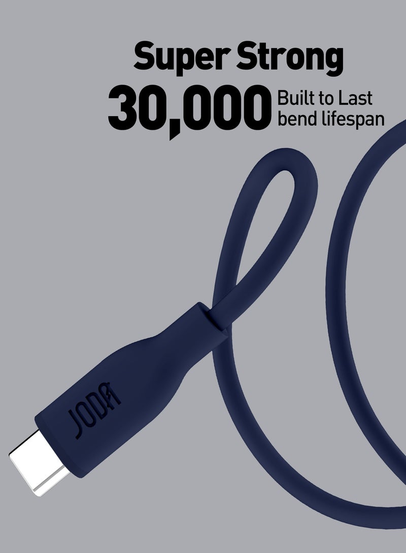 جودا كابل سليب سي - 60W سيليكون 1 متر - أزرق غامق، متين وأنيق، مثالي للاستخدام اليومي، يُستخدم لشحن الهواتف الذكية، اللابتوبات، والأجهزة اللوحية بسرعة عالية ⚡. مع تصميم عملي وأنيق، يمكن لهذا الكابل أن يتحمل ما يصل إلى 30,000 طية دون تلف 🔄. - Image 2