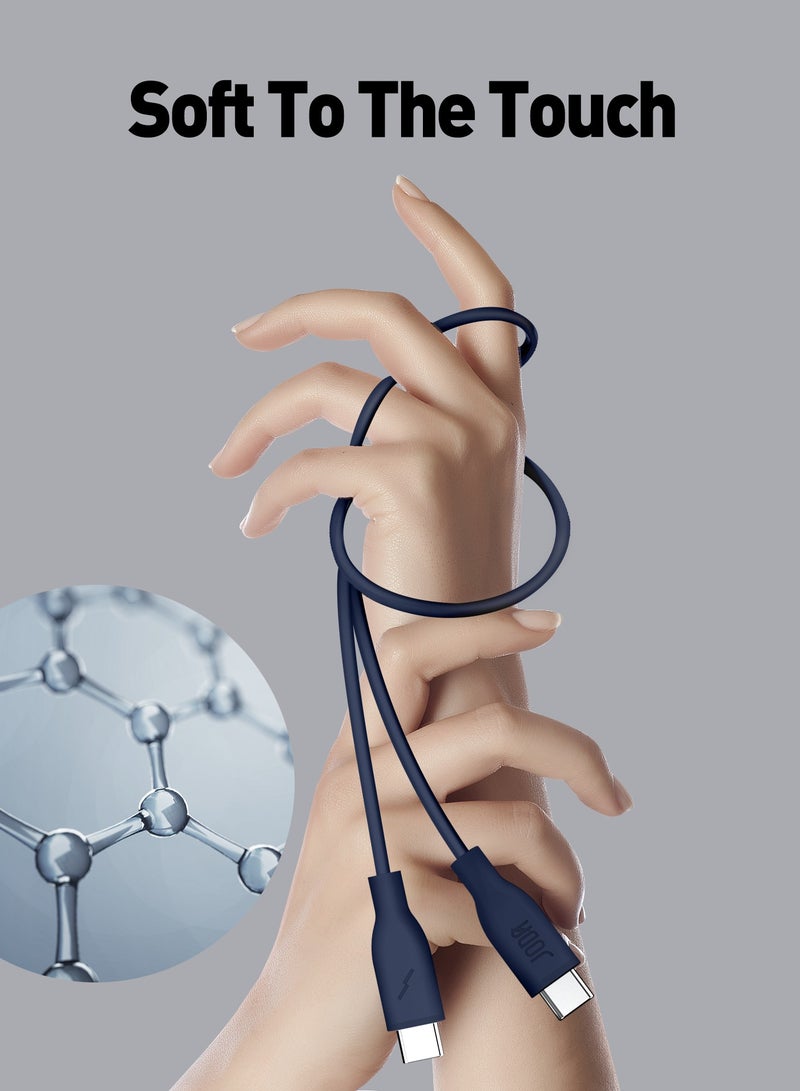 جودا كابل سليب سي - 60W سيليكون 1 متر - أزرق غامق، متين وأنيق، مثالي للاستخدام اليومي، يُستخدم لشحن الهواتف الذكية، اللابتوبات، والأجهزة اللوحية بسرعة عالية ⚡. مع تصميم عملي وأنيق، يمكن لهذا الكابل أن يتحمل ما يصل إلى 30,000 طية دون تلف 🔄. - Image 4