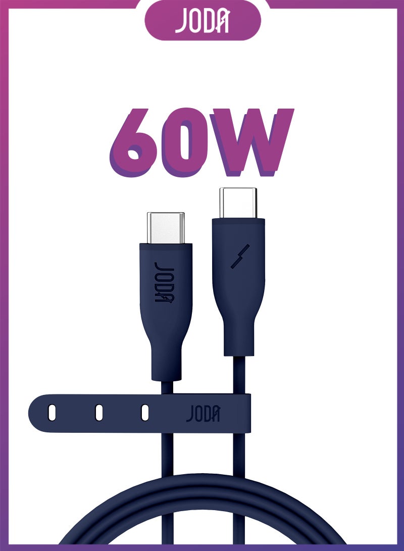 JODA Cable SLIP C - 60W Silicone 1 Meter - Dark Blue Durable and Stylish, Perfect for Daily Use Used to charge smartphones, laptops, and tablets at high speed ⚡. With a practical and elegant design, this cable can withstand up to 30,000 folds without damage 🔄. Ideal for daily use, offering both reliability and style - Image 1