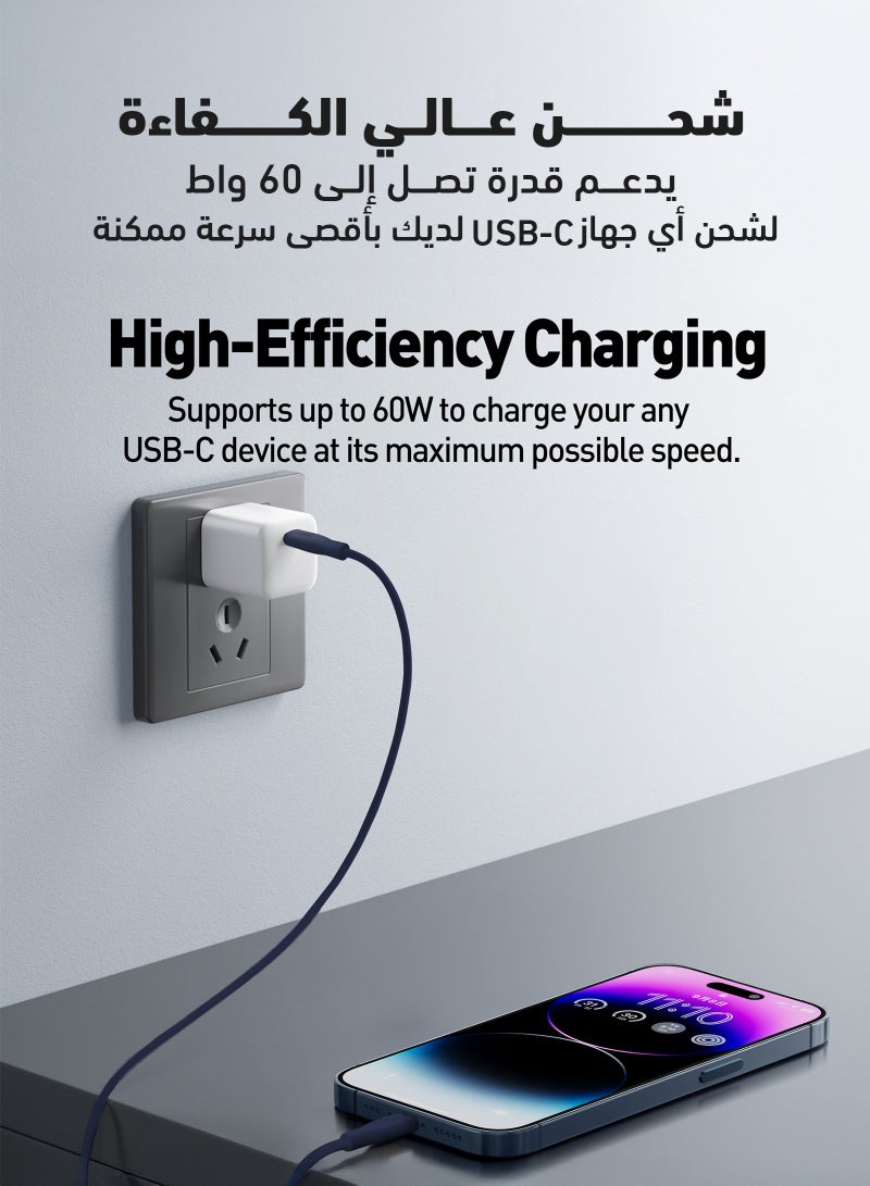 JODA Cable SLIP C - 60W Silicone 1 Meter - Dark Blue Durable and Stylish, Perfect for Daily Use Used to charge smartphones, laptops, and tablets at high speed ⚡. With a practical and elegant design, this cable can withstand up to 30,000 folds without damage 🔄. Ideal for daily use, offering both reliability and style - Image 3