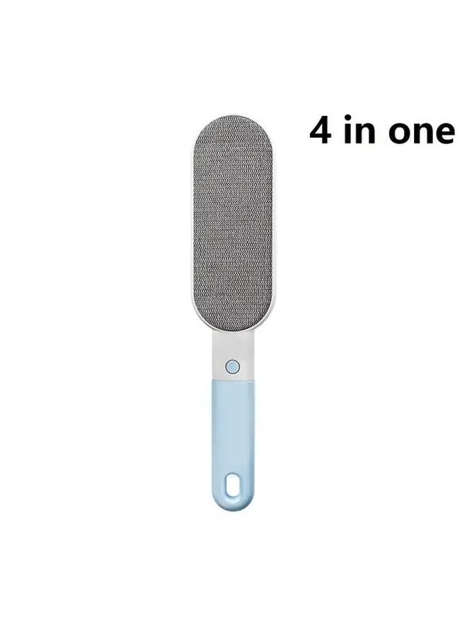 Blue 4 In 1 Electrostatic Lint Remover Brush For Clothes Pet Hair And Sofa Dust Manual Plastic Handle Portable Travel - Image 1