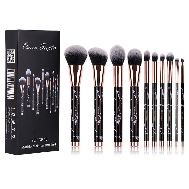 Queen Scepter 10 pcs Makeup Brushes Sets Marble Eyeshadow Professional Makeup Brush Set Concealer Eyeliner Eyebrow Foundation Face Brush Travel Cosmetic Brushes - Image 1