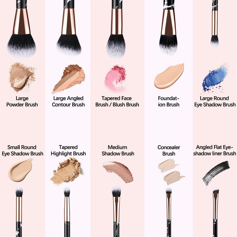 Queen Scepter 10 pcs Makeup Brushes Sets Marble Eyeshadow Professional Makeup Brush Set Concealer Eyeliner Eyebrow Foundation Face Brush Travel Cosmetic Brushes - Image 5