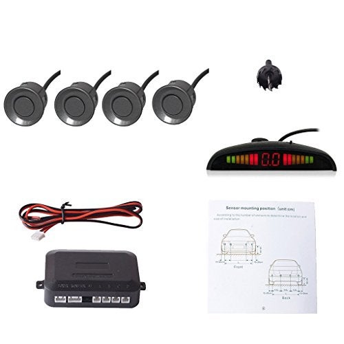 EKYLIN Car Auto Vehicle Reverse Backup Radar System with 4 Parking Sensors Distance Detection + LED Distance Display + Sound Warning (Gray Color) - Image 1