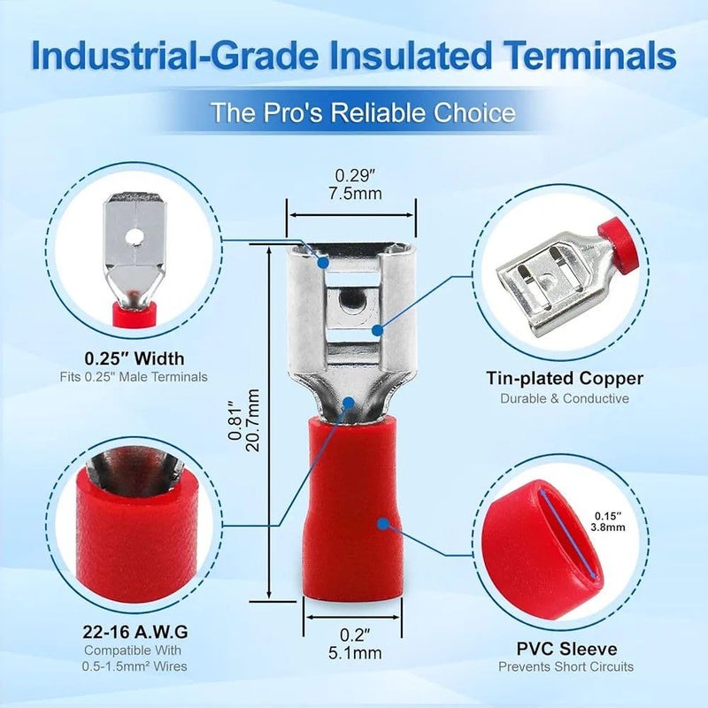 Female Spade Insulated Electrical Connectors – 25 Pack – 22-16 AWG – Safe and Easy Connection for Wires and Cables – Use in Cars and Electrical Appliances - Image 2