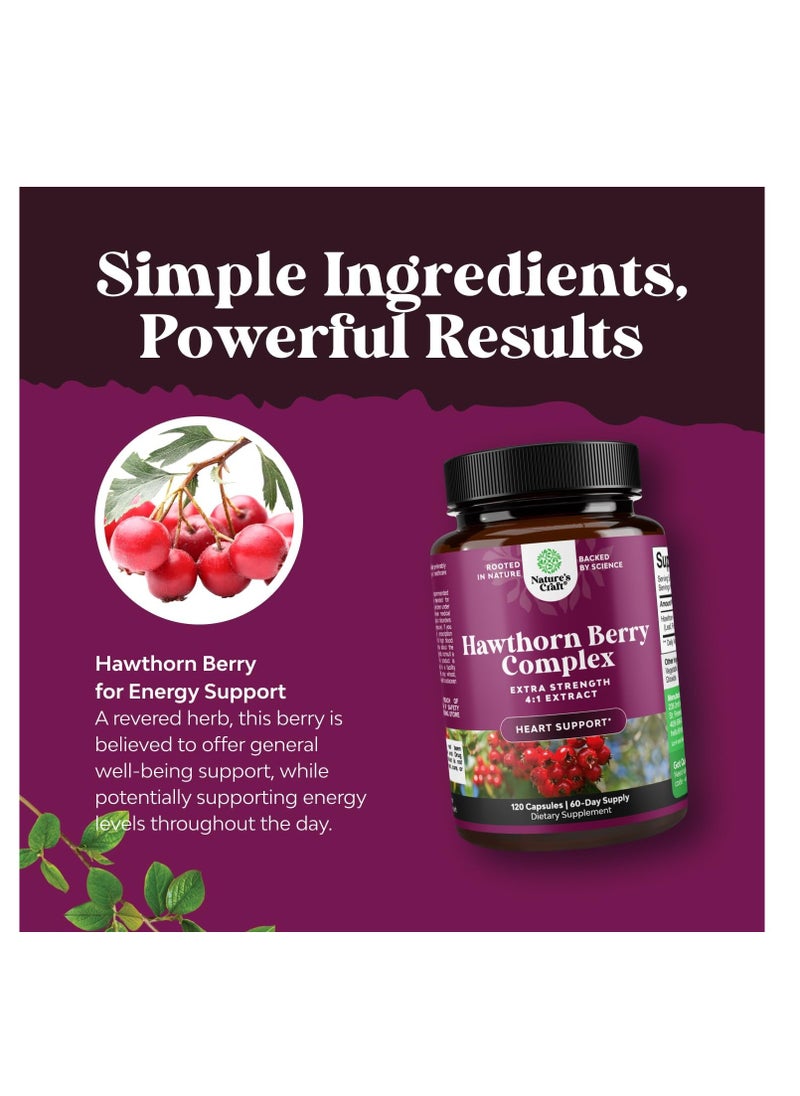Natures Craft - Hawthorn Berry Capsules - 1330mg 4:1 Hawthorn Extract Heart Health Supplement for High Pressure and Cholesterol - Non-GMO Hawthorn Berry Extract Polyphenol Supplement for Men and Women - Image 1