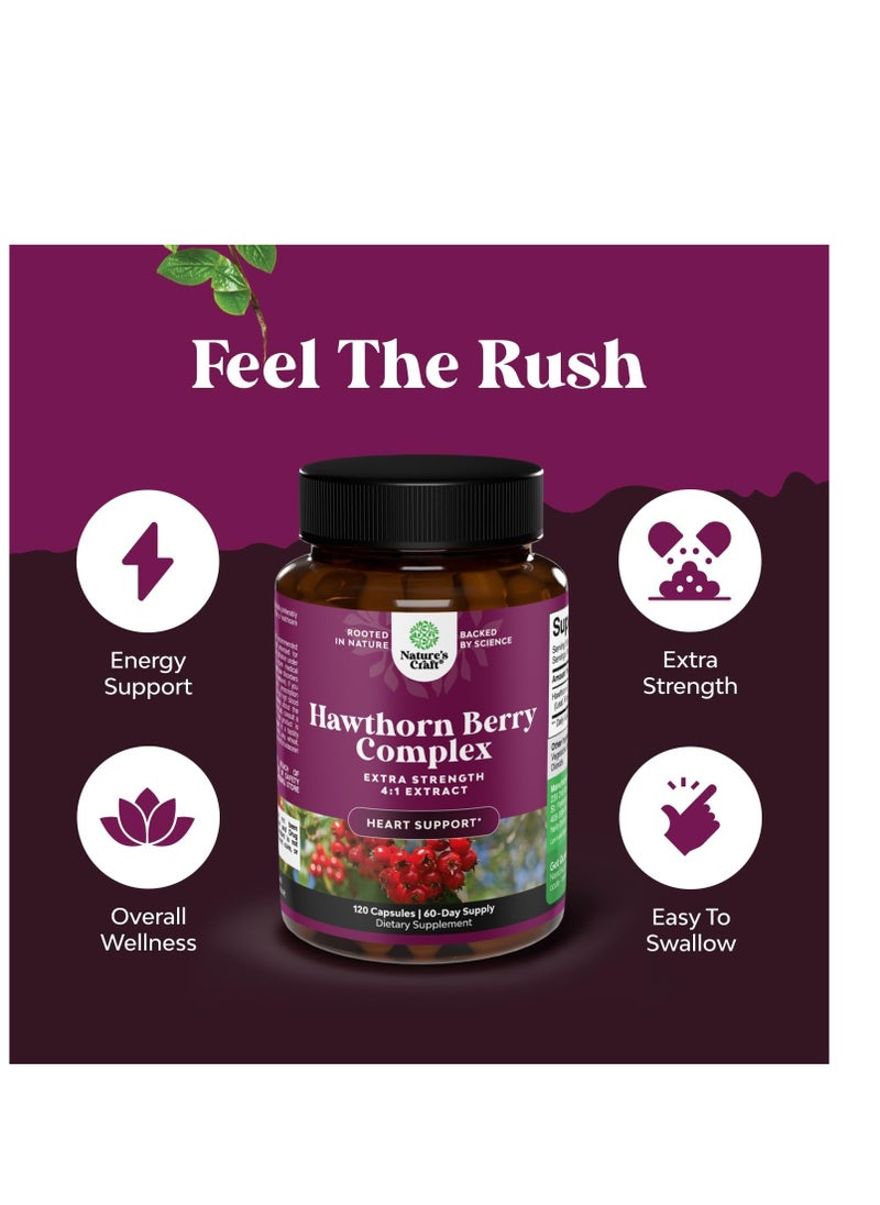 Natures Craft - Hawthorn Berry Capsules - 1330mg 4:1 Hawthorn Extract Heart Health Supplement for High Pressure and Cholesterol - Non-GMO Hawthorn Berry Extract Polyphenol Supplement for Men and Women - Image 1