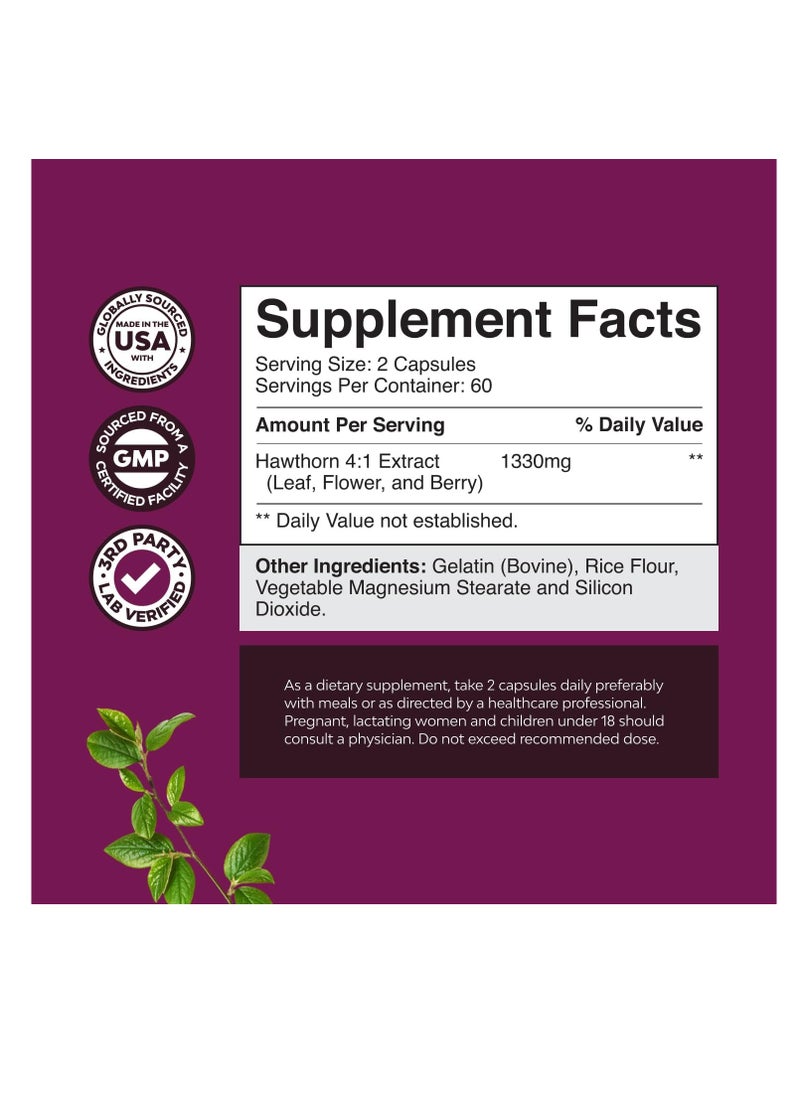 Natures Craft - Hawthorn Berry Capsules - 1330mg 4:1 Hawthorn Extract Heart Health Supplement for High Pressure and Cholesterol - Non-GMO Hawthorn Berry Extract Polyphenol Supplement for Men and Women - Image 1