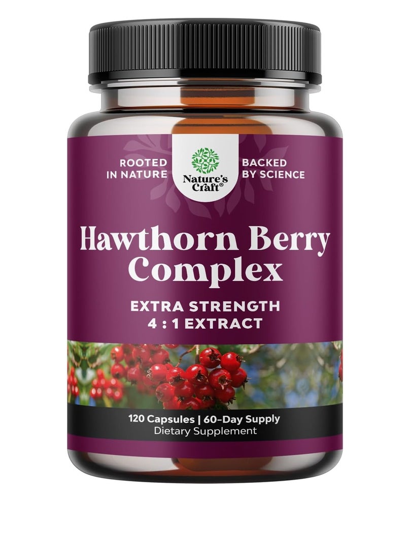 Natures Craft - Hawthorn Berry Capsules - 1330mg 4:1 Hawthorn Extract Heart Health Supplement for High Pressure and Cholesterol - Non-GMO Hawthorn Berry Extract Polyphenol Supplement for Men and Women - Image 1