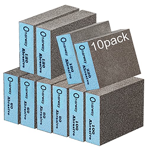 Onarway Sanding Sponges 10 Pack Wet and Dry Dual-use, Coarse and Fine Sanding Blocks - 60/80/100/120/180/220 Grits 6 Different Specifications, Washable and Reusable, Ideal for Wood Metal Polishing - Image 1