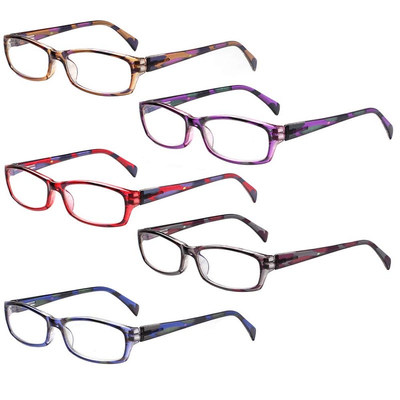 Henotin 5Pack Reading Glasses Blue Light Blocking Anti Eyestrain Computer Reading Glasses for Women and Men Readers 5 Pairs Mix Color 150