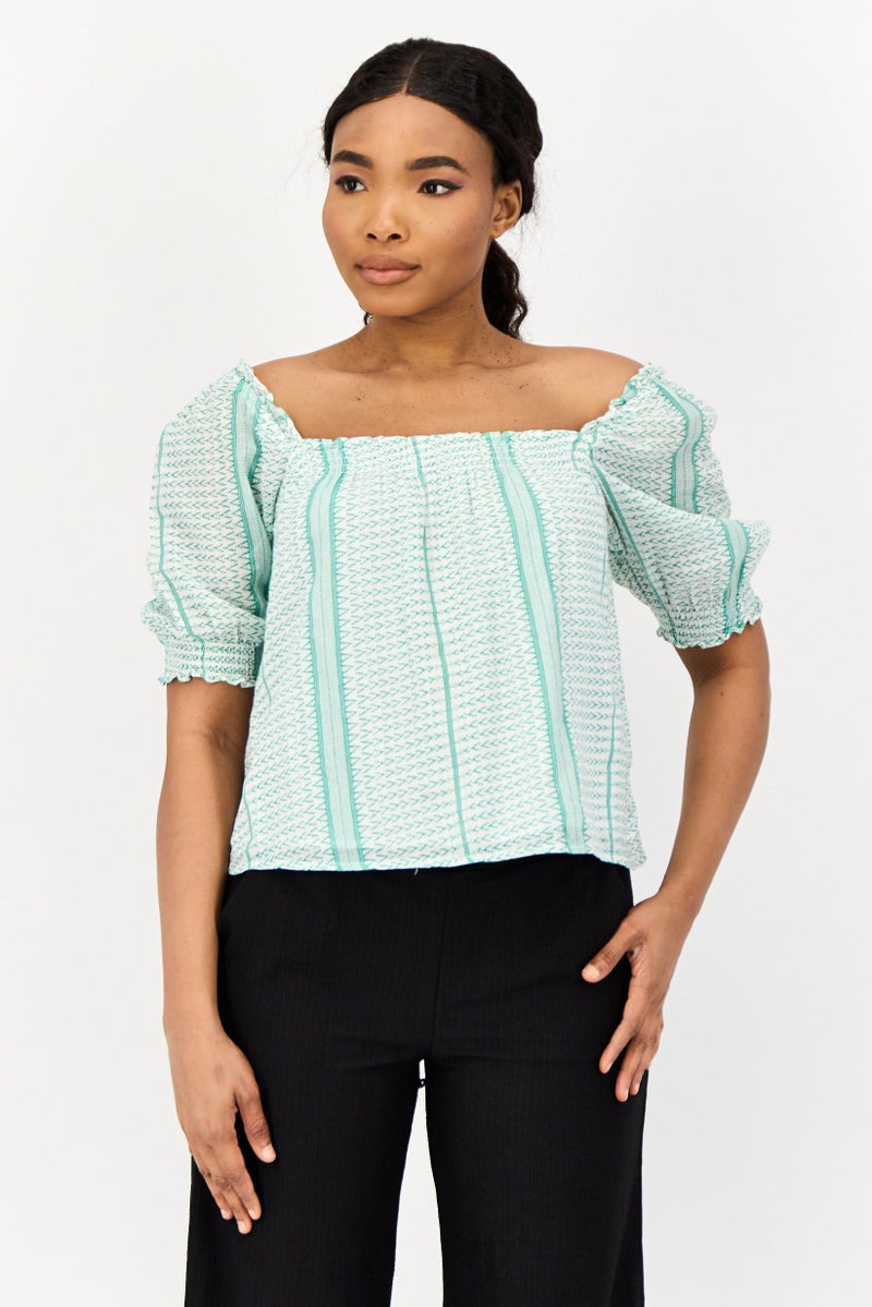 ONLY Women Square Neck Short Sleeve Allover Print Top, Multicolor  - Image 1