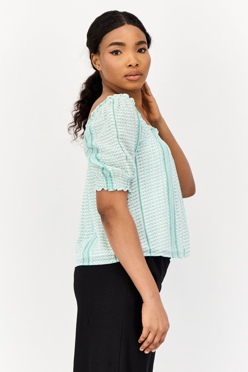 ONLY Women Square Neck Short Sleeve Allover Print Top, Multicolor  - Image 3